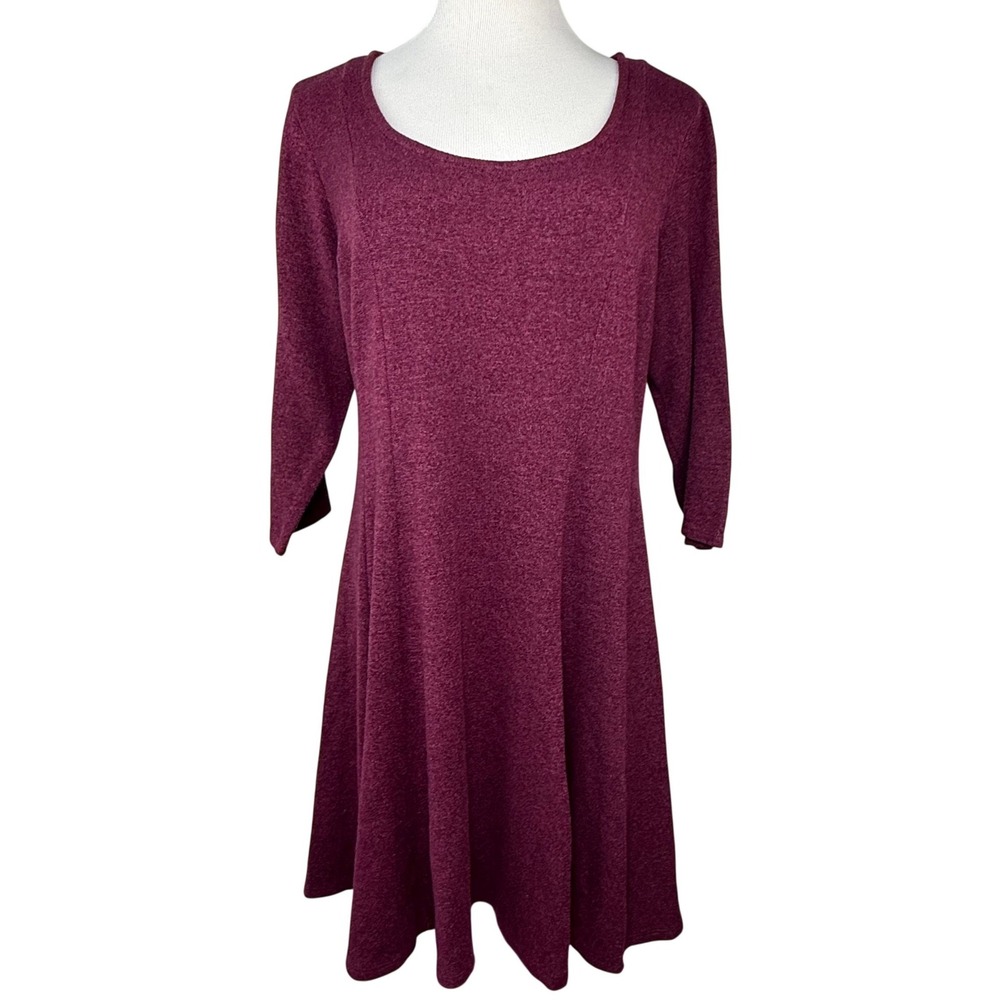 Torrid Burgundy Marl Knit Fit and Flare Dress 3/4 Sleeve Scoop Neck Size 2